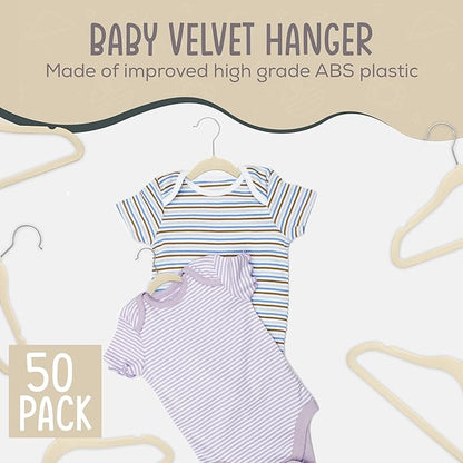 TechZoo 50 Premium Baby Velvet Hangers - 11.8" Non-Slip, Ultra-Slim Space-Saving Children Closet Hangers - 360° Swivel Hook, Strong & Durable Infant & Toddler Clothes Hangers for Wardrobe - Ivory