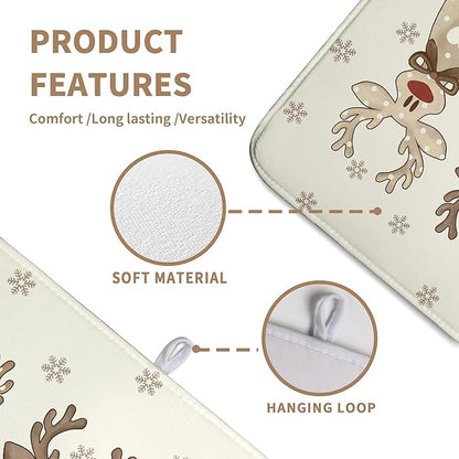 Wnoesat Christmas Reindeer Snowflakes Dish Drying Mat for Kitchen Counter 18x24 Inch Winter Xmas Holiday Drying Pads Microfiber Absorbent Dish Draining Mat Large Dish Drainer Rack Mat