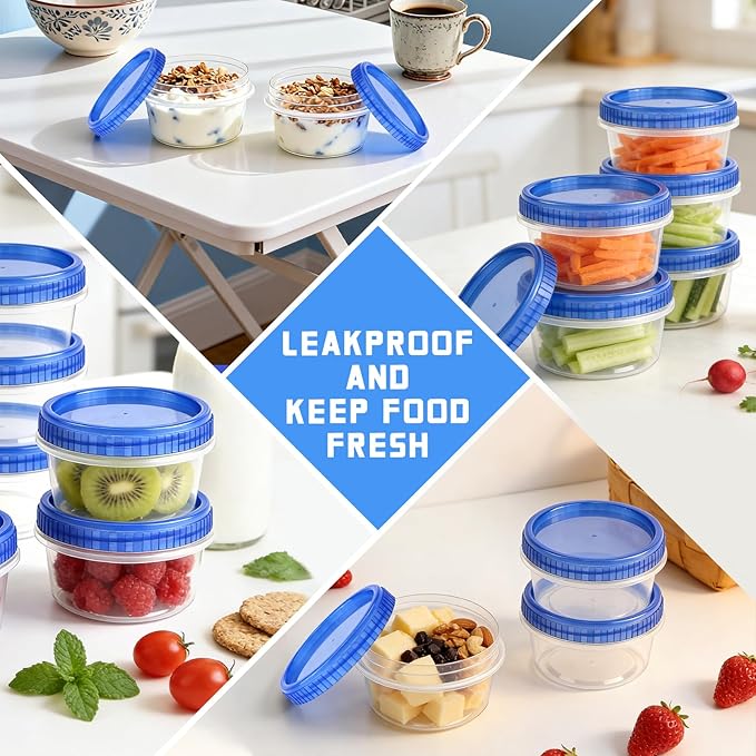 ISUSSER 6 Pack Freezer Containers with Screw On Lids, 8 Oz Stackable Reusable Plastic Storage Container, Airtight Plastic Food Storage Containers with Twist Top Lids for Food Soup Jello Sauce