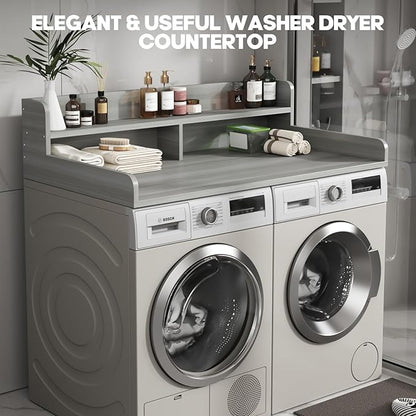 2-Tier Washer And Dryer Countertop With 2.75"H Guard,54"W x 27.5"D Laundry Countertop Cover With Non-Slip Pad,Large Space Laundry Topper For Folding Clothes Over Washer And Dryer-Stripe Gray