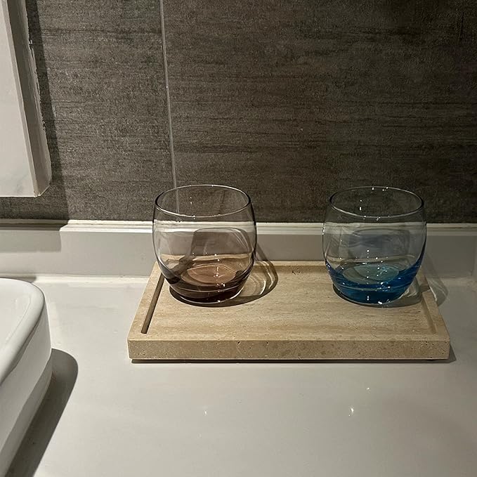 OAIQNUJ Natural Travertine Stone Perfume Tray, 9.8"x5.9" Marble Vanity Tray for Bathroom/Kitchen/Coffee Table