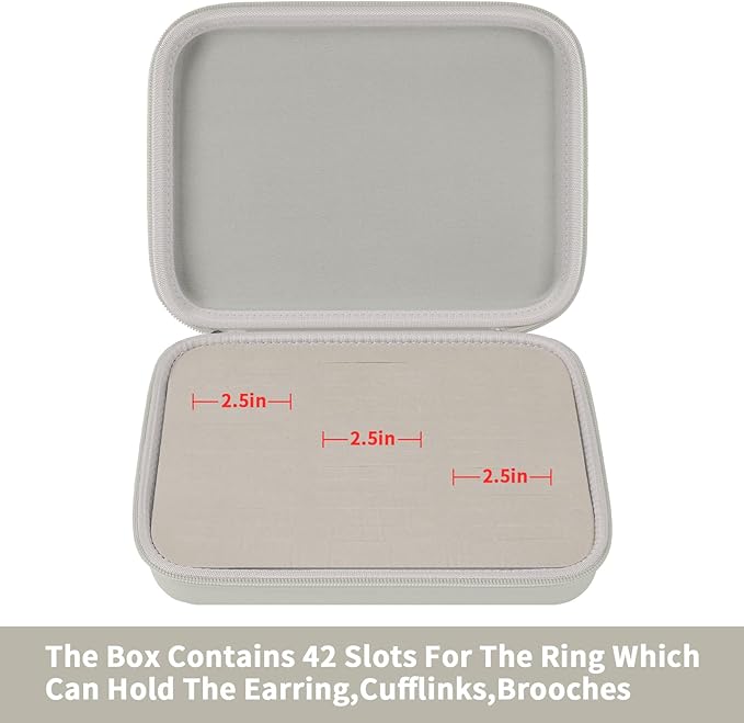 GWCASE Ring Organizer Storage Case - Jewelry Ring Display Collector Box with 42 Slots. Rings Tray Holder Showcase Fits for 50+ Rings, Earrings, Brooches and Cufflinks (Box Only)-Grey