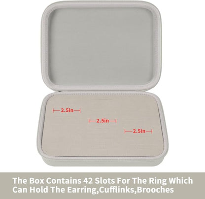 GWCASE Ring Organizer Storage Case - Jewelry Ring Display Collector Box with 42 Slots. Rings Tray Holder Showcase Fits for 50+ Rings, Earrings, Brooches and Cufflinks (Box Only)-Grey
