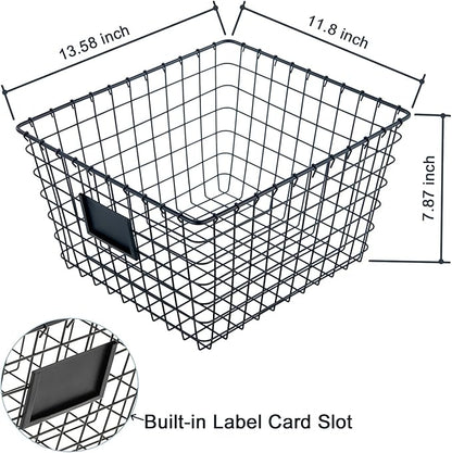 4 Pack【Extra Large】 Wire Handmade Storage Basket for Organizing Household Goods,Pantry Organization,Bathroom countertop,Laundry,Wardrobe Storage Basket,Black
