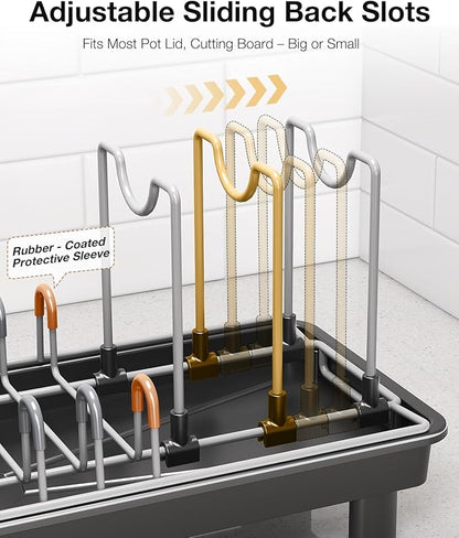 Nfnoyp Small Dish Drying Rack, Carbon Steel Dish Rack Rustproof for Kitchen Counter, Compact Space-Saving Dish Drainer with Adjustable Slots for Small Kitchens & Apartments, 16.5×6.5×7inch, Black
