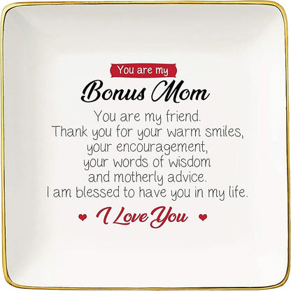 Mother's Day Birthday Christmas Gift for Bonus Mom,Mother-in-Law,Step Mother-Unbiological Mom Present-I Am Blessed to Have You in My Life-Jewelry Tray,Trinket Holder,Ring Dish