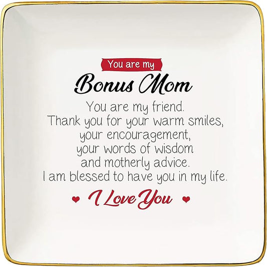 Mother's Day Birthday Christmas Gift for Bonus Mom,Mother-in-Law,Step Mother-Unbiological Mom Present-I Am Blessed to Have You in My Life-Jewelry Tray,Trinket Holder,Ring Dish