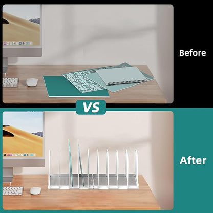 SUPEASY File Organizer 9-Section Mesh Desk Organizer, Upright File Organizer Desktop Organizer File Sorter, File Folder Holder for Office Supplies, White