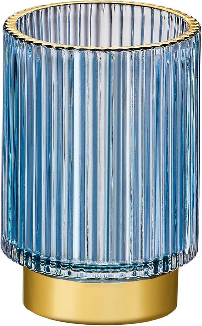 LEICURACE Makeup Brush Holder Organizer,Toothbrush Holders,Desk Pen Pencil Holder,Multifunctional Vintage Glass Brush Cup（L/Blue/A3-8-US）