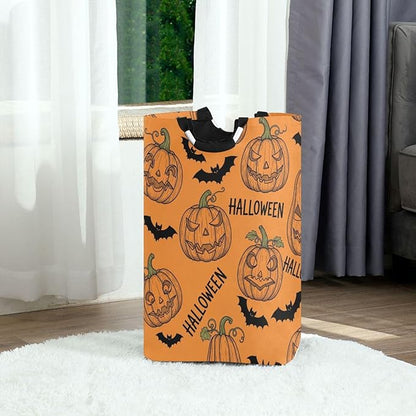 Laundry Hamper Basket Halloween Bats Pumpkin Orange Storage Basket Collapsible Clothes Hamper with Handle Decorative Blanket Basket for Living Room Toys Pillows Clothes