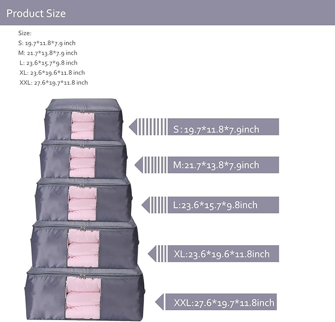 VEAMOR Comforter Storage Bags Pack of 2,Pillow Beddings/Blanket Clothes Organizer Storage Containers with Zippers,Breathable and Moistureproof(Grey 2pcs, XXL)