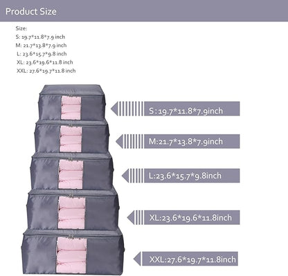 VEAMOR Comforter Storage Bags Pack of 2,Pillow Beddings/Blanket Clothes Organizer Storage Containers with Zippers,Breathable and Moistureproof(Grey 2pcs, XXL)