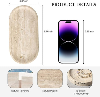 Koville Natural Marble Tray for Bathroom Counter, 10" x 5" Travertine Marble Storage Trays for Perfume, Cosmetics, Jewelry, Vanity Tray Stone Trays for Home, Decorative Tray for Dresser Organizer