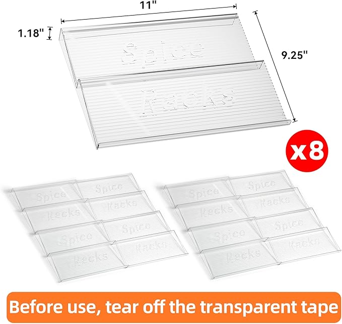 PanPanPal 8 Packs Spice Drawer Organizer, 2-Tier Acrylic Drawer Seasoning Organizer, Expandable From 11'' to 22'' Kitchen Spice Rack Organizers and Storage for Drawer (Jars not included), Clear