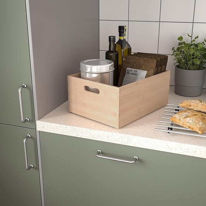 Bamboo Storage Box – Organizer Bin for Kitchen Utensils, Spice Jars, Bathroom Accessories, or Drawer Organization, Durable Natural Bamboo with Stackable Design (12 ½x9 ½x6) (Light bamboo)