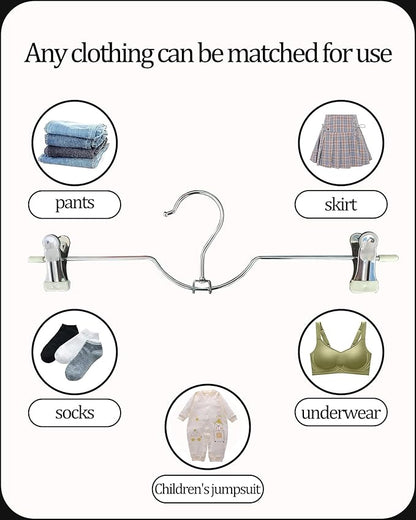 HGYZE Metal Skirt Hangers for Women, Short Neck Pants Hangers with 2-Adjustable Clips, 360° Swivel, Non Slip White Grip for Slacks Trousers Shorts Jeans, Stackable Hooks for Space Saving 20 Pack