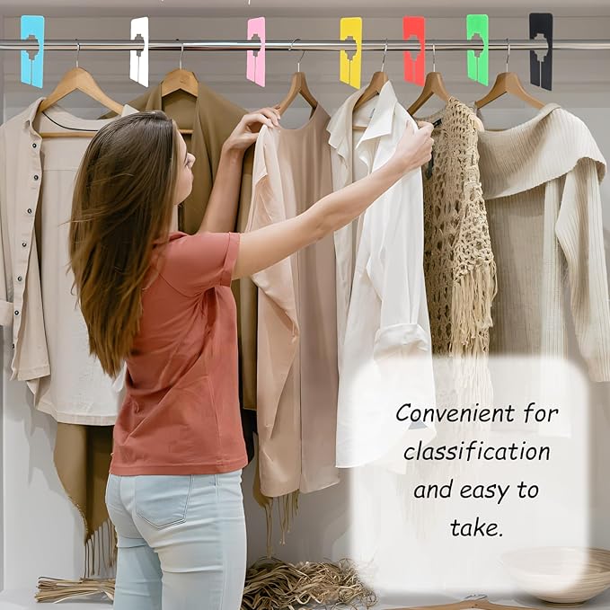 9 PCS Closet Rack Dividers for Hanging Clothes - 8 Color Plastic Rack Size Dividers with Writable Labels, Rectangular Reusable Closet Separators Closets Labels Divider for Closets, Retail, Wardrobe