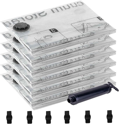 Weejian 6 Jumbo Vacuum Storage Seal Bags, Space Saver Bags with Travel Hand Pump, Compression Airtight Sealer Bags for Clothes, Bedding, Pillows, Comforters, Blankets
