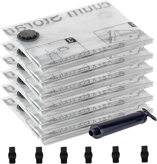 Weejian 6 Jumbo Vacuum Storage Seal Bags, Space Saver Bags with Travel Hand Pump, Compression Airtight Sealer Bags for Clothes, Bedding, Pillows, Comforters, Blankets
