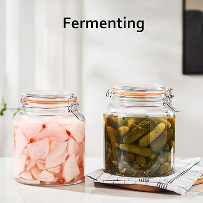 0.6 Gallon Glass Storage Jar with Lid, Wide Mouth Glass Canister for Storing Food in Pantry and Fermenting, Set of 2