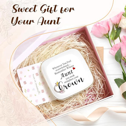 PUDDING CABIN Valentines Aunt Gifts from Niece Nephew, Aunt's Jewelry Holder – Remember Whose Aunt You Are Straighten Your Crown – Galentiens Gift for Aunts, Mothers Day Birthday Gifts for Auntie