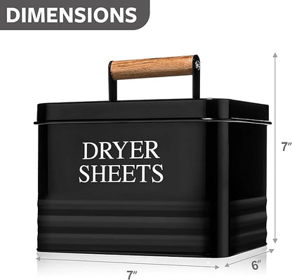 Calindiana Modern Farmhouse Metal Laundry Dryer Sheets Holder Fabric Softener Dispenser with Lid for Laundry Room Decor and Accessories and Space Saving Laundry Organization and Storage, Glossy Black