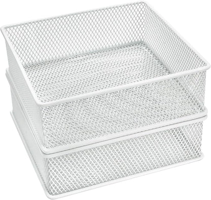 Annova Mesh Stackable Drawer Cabinet and Shelf Organizer Bins Storage Basket School Office Supply Holder Tray- Set of 2 (White, 6x6x2 Inch)