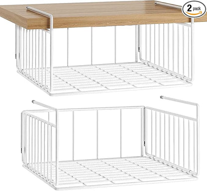 SUFAUY Under Shelf Basket Storage, 2-Pack Under Cabinet Hanging Wire Organizer for Pantry Kitchen, 11.6“D x 12.6" W x 5.8”H, White