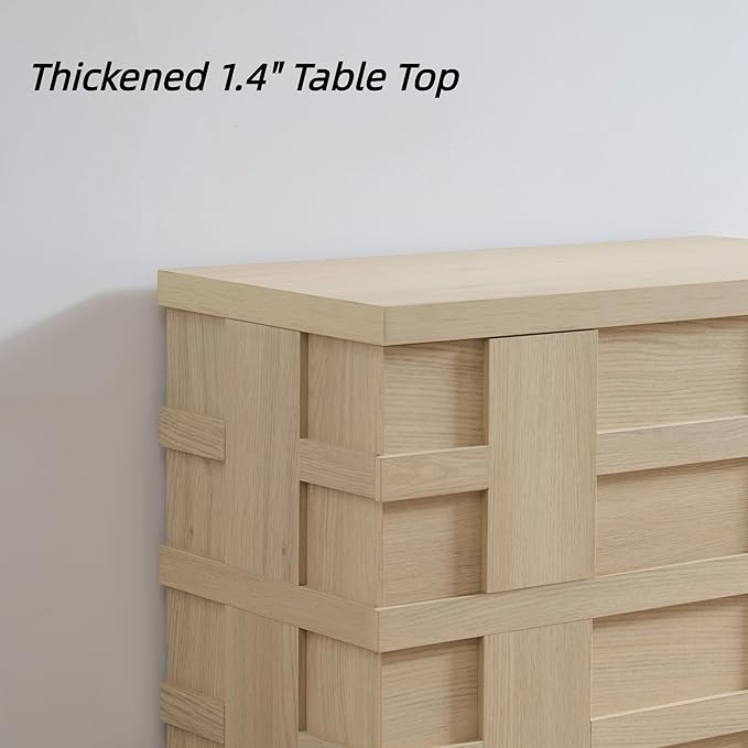 VividVibe Night Stand, Nightstand with Drawers, Bedside Table Large 3D Woven Texture Side Table Bedroom Home Office, End Table Mid Century Modern Accent Wooden Night Stand Light Oak