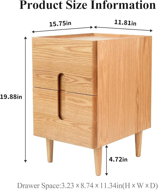 Cttasty Narrow Nightstand, Mid Century Modern Nightstand, Solid Wood Bedside Table, Side Table witn Drawers (Natural, 11.81inches)