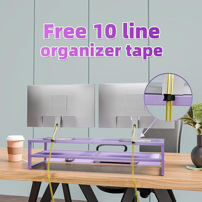 Simple Trending 2 Tier Metal Dual Monitor Stand Riser, Computer Office Desktop Organizer for 2 Monitors with 32"x10" Mouse Pad for Laptop, Printer, TV, Purple