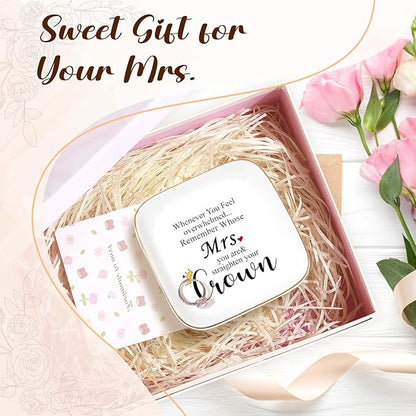 PUDDING CABIN Mrs Ring Dish, Engagement&Wedding Gifts for Women, Bridal Shower Present,Ceramic Jewelry Tray, 4.5"