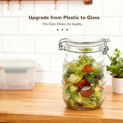 32 oz 6Pack Glass Mason Jars with Airtight Clip-Top Lids, Wide Mouth Reusable Glass Canning Storage Containers Jars for Kitchen, Jams, Pickling, Coffee Beans & Meal Prep (32 oz)