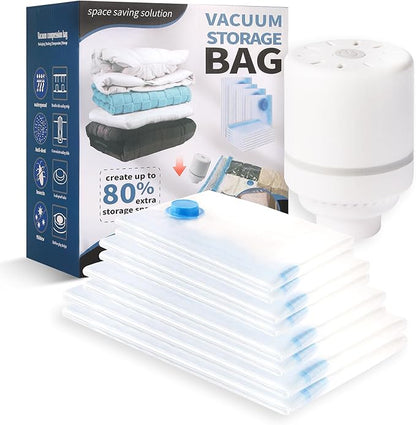 Vacuum Storage Bags for Clothing,With Electric Air Pump Space Saving Compression Bags,Waterproof, 80% Storage Reduction,8 Pack Vacuum Seal Bags (2 Jumbo, 2 Large, 2 Medium, 2 Small,) for Clothes