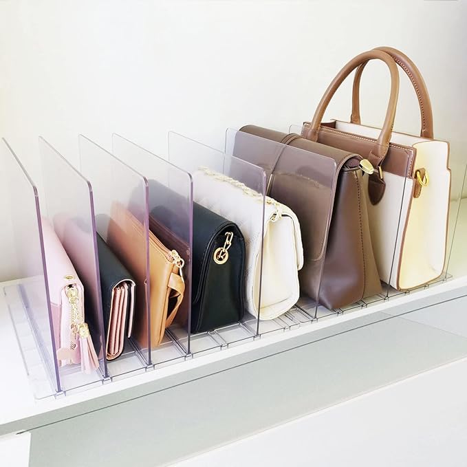 Purse Organizer for Closet, Adjustable Clear Shelf Dividers for Closet Organization Plastic Purse Storage Organizer Bag Organizer