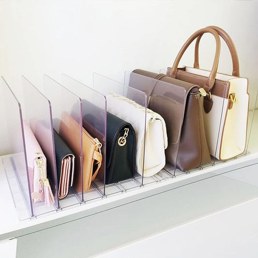 Purse Organizer for Closet, Adjustable Clear Shelf Dividers for Closet Organization Plastic Purse Storage Organizer Bag Organizer