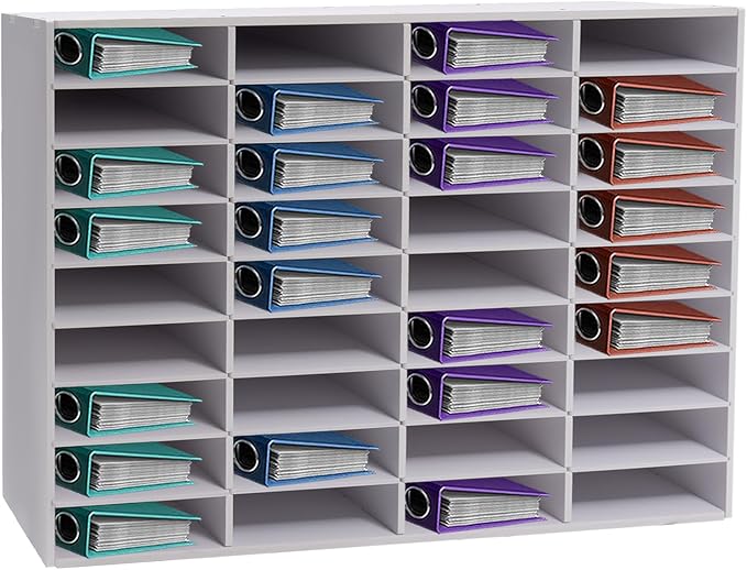 36 Slots Literature Organizer, Adjustable PVC Mail Sorters for Office, Door-Less Mail Center Paper Storage Cabinet for Files Magazines Documents, (36 Slots - White)