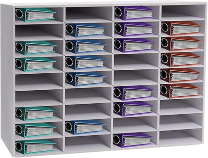 36 Slots Literature Organizer, Adjustable PVC Mail Sorters for Office, Door-Less Mail Center Paper Storage Cabinet for Files Magazines Documents, (36 Slots - White)