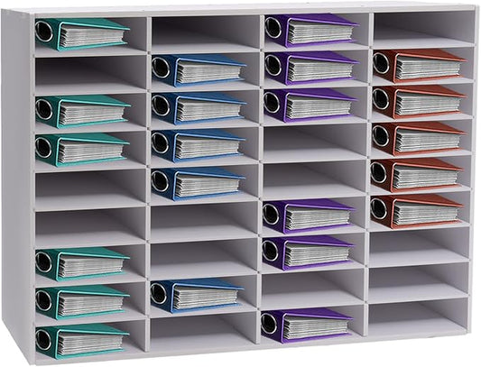 36 Slots Literature Organizer, Adjustable PVC Mail Sorters for Office, Door-Less Mail Center Paper Storage Cabinet for Files Magazines Documents, (36 Slots - White)