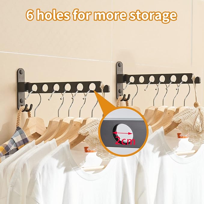 JOOM Retractable Folding Wall Mounted Clothes Hanger Rack Clothes Storage Organizer Laundry Coat Hanger Sturdy Hanging Dryer Rack (one Pack, Black)