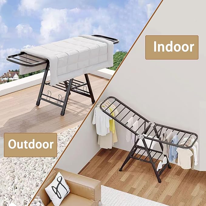 Heavy Duty Clothes Drying Rack Foldable with Wheels, 71'' Extra-Thick Metal Laundry Dryer Stand, 27 Rods Free-Standing for Indoor/Outdoor Windproof Use (17.7" D x 63" W x 42" H)
