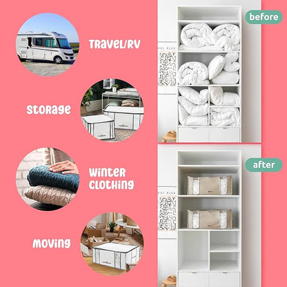 Compactor Pack of 3 XXL, Vacuum Storage Bags, Vacuum Seal Bags for Clothing with Semi-Rigid Box,Compression Cubes for Comforters & Blankets