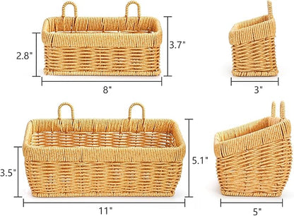 ZEAYEA Set of 2 Cute Small Wall Hanging Basket, Hand-Woven Hanging Organizer Basket for Onion Garlic, Boho Plastic Fruit Storage Baskets with Hanger for Kitchen Bathroom Laundry Living Room Home Decor