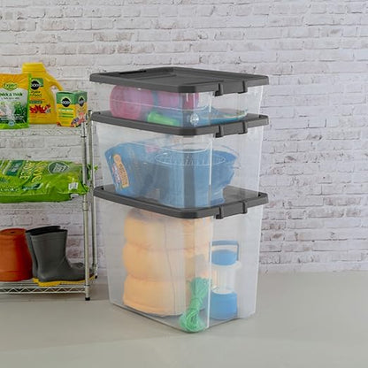 Sterilite 4-Pack Modular Stacker Box, Durable Clear Plastic Storage Bins with Latching Lids, 108 Quart - Stackable Organizing Container Boxes for Closet, Bathroom, and Office