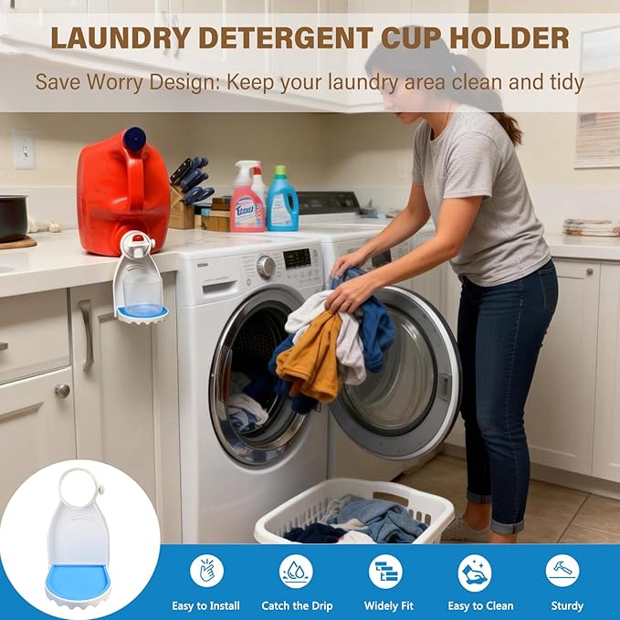 Laundry Detergent Cup Holder, 2 Pack, No More Mess or Leaks, Easy to Install, Suitable for Most Sizes Bottles, Unscented