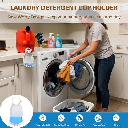 Laundry Detergent Cup Holder, 2 Pack, No More Mess or Leaks, Easy to Install, Suitable for Most Sizes Bottles, Unscented