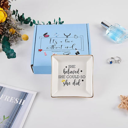COZITED Congratulations Gifts for Women - She Believed She Could So She Did Trinket Jewelry Dish, High School College Graduation Gifts for Her New Job Gifts Inspirational Spiritual Motivational Gift