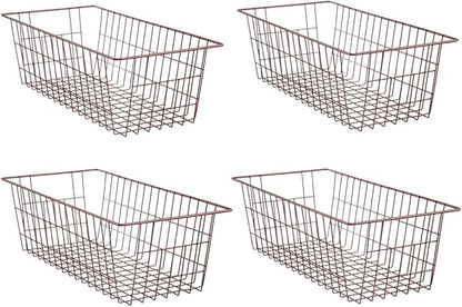 SANNO Freezer Baskets, Wire Storage Baskets Bin Organizer Food,Kitchen, Basket Organizers Bins for Home, Bathroom, Closet Organization, White,Set of 4 Brown