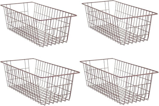 SANNO Freezer Baskets, Wire Storage Baskets Bin Organizer Food,Kitchen, Basket Organizers Bins for Home, Bathroom, Closet Organization, White,Set of 4 Brown