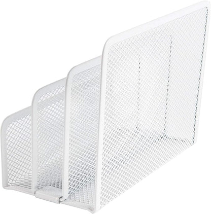 VANRA Small Letter Sorter Desktop File Holder Organizer Metal Mesh with 3 Vertical Upright Compartments (White)